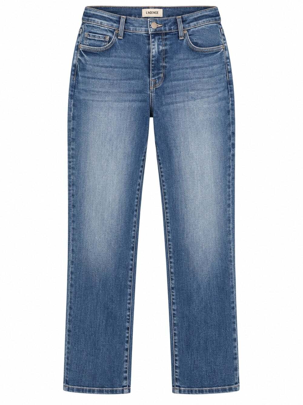 L’Agence Blue Denim Jeans Cotton Blend Size 29 High Rise Slim Straight Luxury